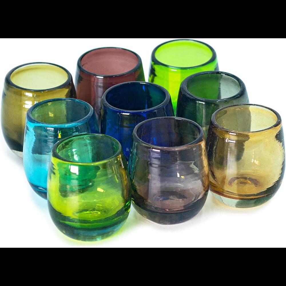 Artisan Handcrafted Colored Glass Shot Glasses Set - 9 Pieces